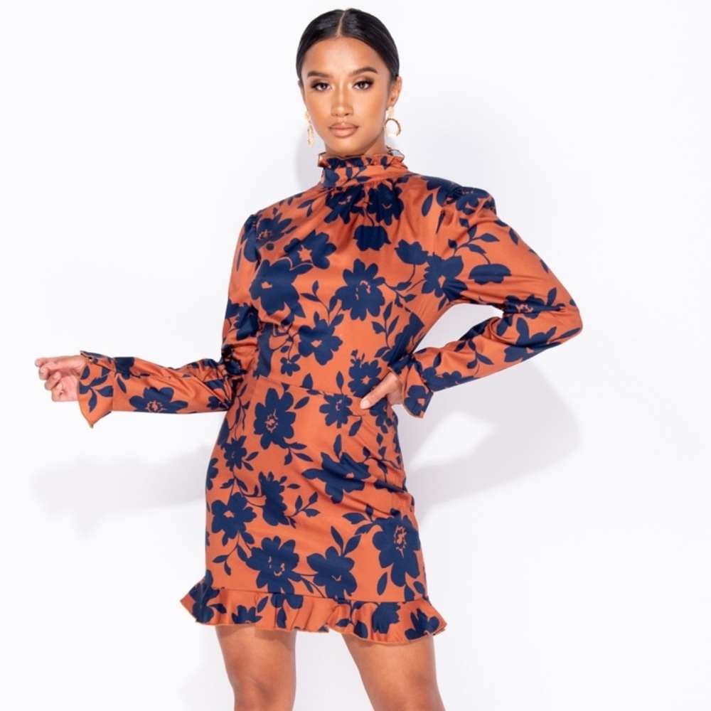 Kiara High Neck Long Sleeve Floral Dress - Picture 4 of 8